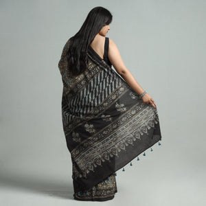 Brown - Natural Dyed Block Print Mul Cotton Ajrakh Saree 08
