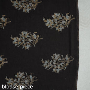 Brown - Natural Dyed Block Print Mul Cotton Ajrakh Saree 08