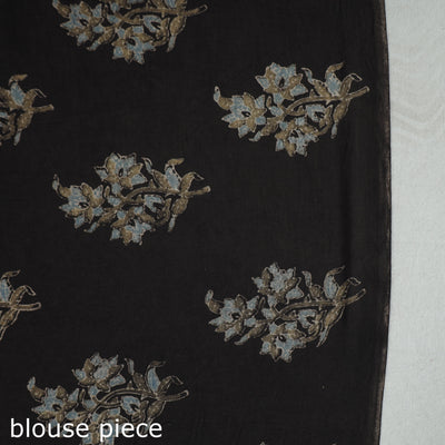 Brown - Natural Dyed Block Print Mul Cotton Ajrakh Saree 08