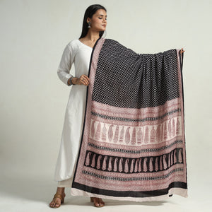 Black - Block Printed Cotton Bagh Dupatta