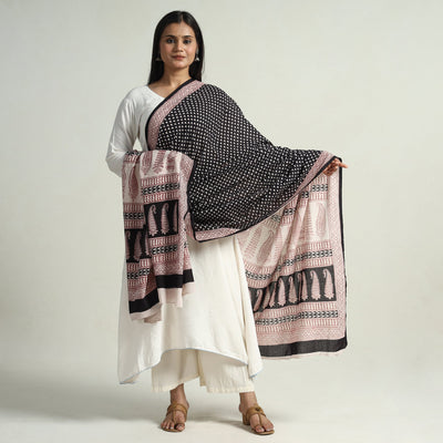 Black - Block Printed Cotton Bagh Dupatta
