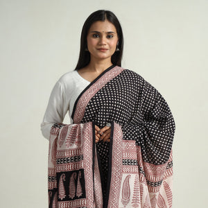 Black - Block Printed Cotton Bagh Dupatta