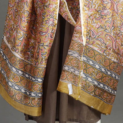 Brown - Handloom Chanderi Silk Sanganeri Print Dupatta 25