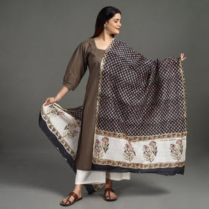 Black - Handloom Chanderi Silk Sanganeri Print Dupatta 26