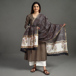 Black - Handloom Chanderi Silk Sanganeri Print Dupatta 26