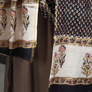 Black - Handloom Chanderi Silk Sanganeri Print Dupatta 26
