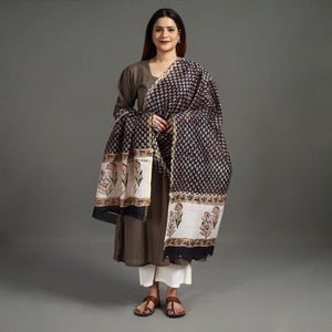 Black - Handloom Chanderi Silk Sanganeri Print Dupatta 26