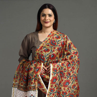 Brown - Handloom Chanderi Silk Sanganeri Print Dupatta 35