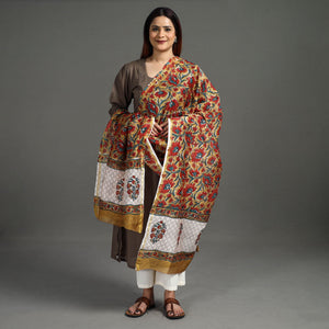 Brown - Handloom Chanderi Silk Sanganeri Print Dupatta 35
