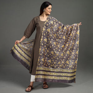 Brown - Handloom Chanderi Silk Sanganeri Print Dupatta 37