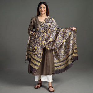 Brown - Handloom Chanderi Silk Sanganeri Print Dupatta 37