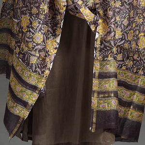 Brown - Handloom Chanderi Silk Sanganeri Print Dupatta 37