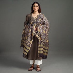 Brown - Handloom Chanderi Silk Sanganeri Print Dupatta 37