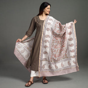 Brown - Handloom Chanderi Silk Sanganeri Print Dupatta 42