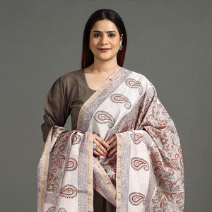 Brown - Handloom Chanderi Silk Sanganeri Print Dupatta 42