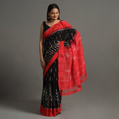Black - Pochampally Ikat Weave Handloom Cotton Saree