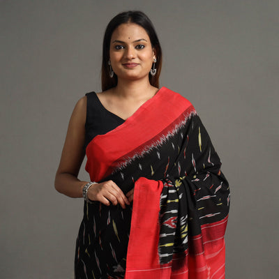 Black - Pochampally Ikat Weave Handloom Cotton Saree