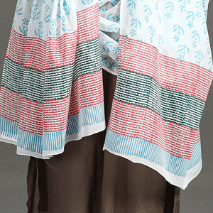 Blue - Block Printed Mul Cotton Sanganeri Dupatta 60