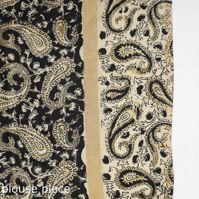 Beige - Kalamkari Printed Silk Cotton Saree with Zari Border