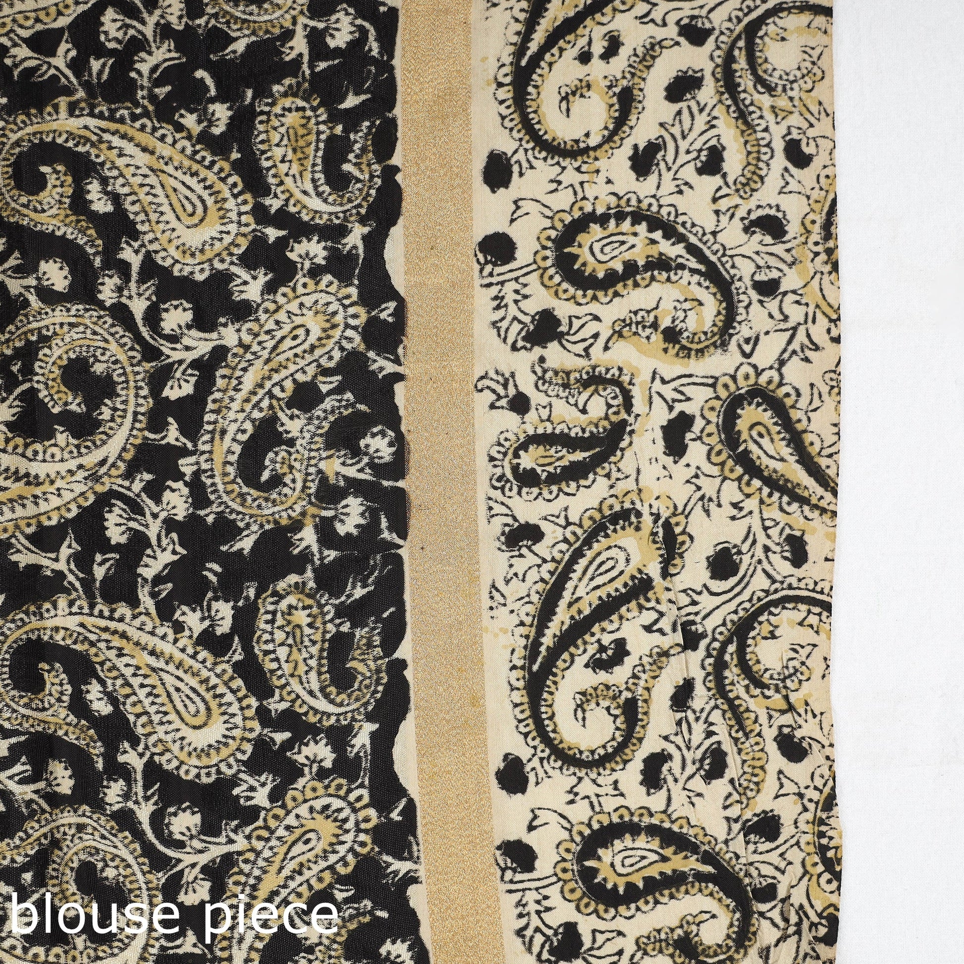 Beige - Kalamkari Printed Silk Cotton Saree with Zari Border
