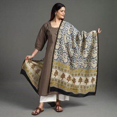 Blue - Block Printed Chanderi Silk Sanganeri Dupatta 69