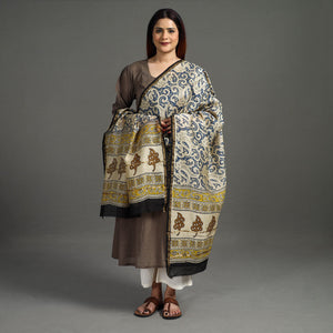 Blue - Block Printed Chanderi Silk Sanganeri Dupatta 69
