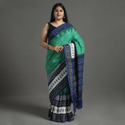 Green - Pochampally Ikat Weave Pure Handloom Cotton Saree 08