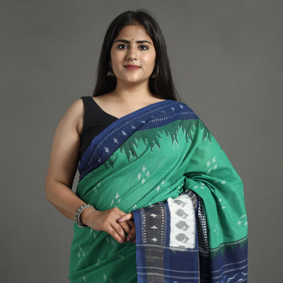 Green - Pochampally Ikat Weave Pure Handloom Cotton Saree 08