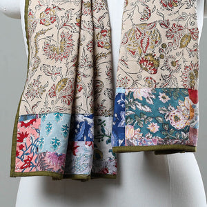 Beige - Block Print Cotton Patchwork Kalamkari Stole 10