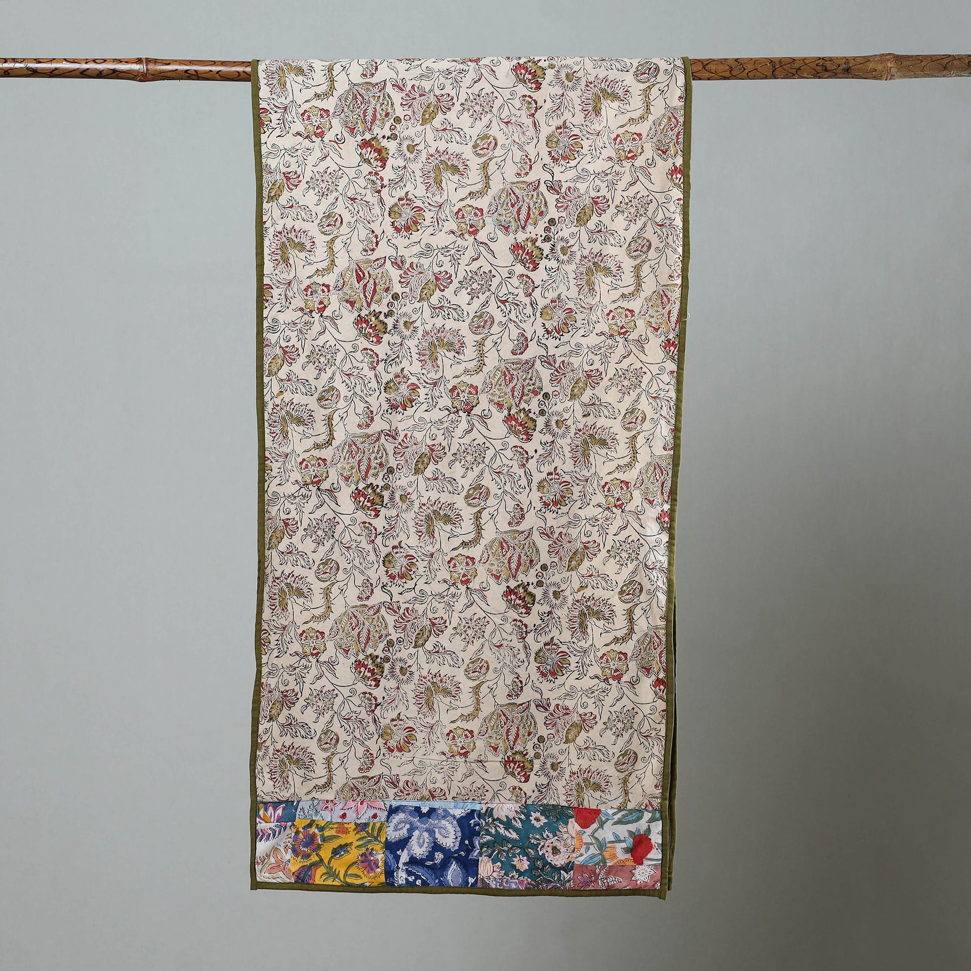 Beige - Block Print Cotton Patchwork Kalamkari Stole 10