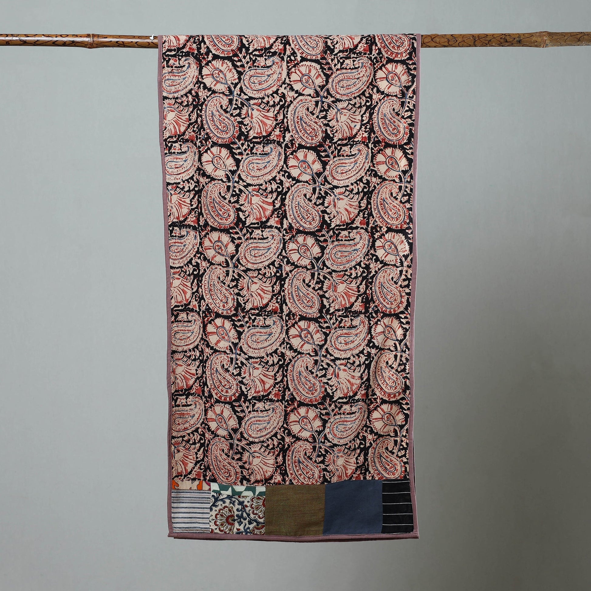 Black - Block Print Cotton Patchwork Kalamkari Stole 06