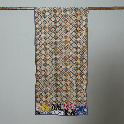 Beige - Block Print Cotton Patchwork Kalamkari Stole 04