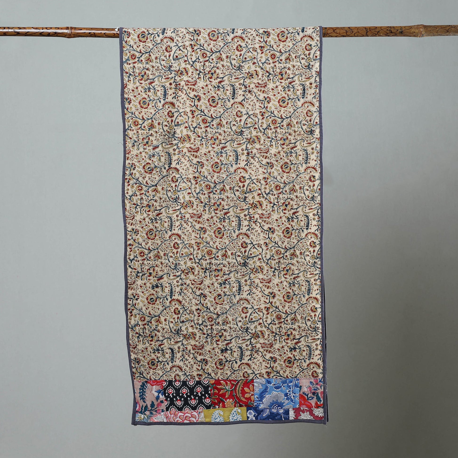Beige - Block Print Cotton Patchwork Kalamkari Stole 03