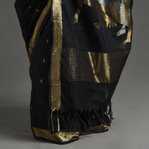 Black - Handspun Handloom Venkatgiri Full Zari Work Fine Cotton Saree 16