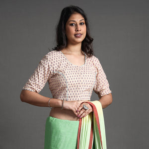 Beige - Sanganeri Block Printed Cotton Stitched Blouse
