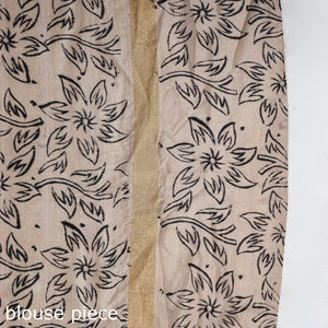 Beige - Kalamkari Printed Silk Cotton Saree with Zari Border