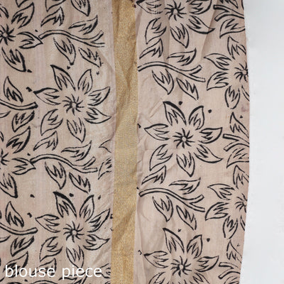 Beige - Kalamkari Printed Silk Cotton Saree with Zari Border