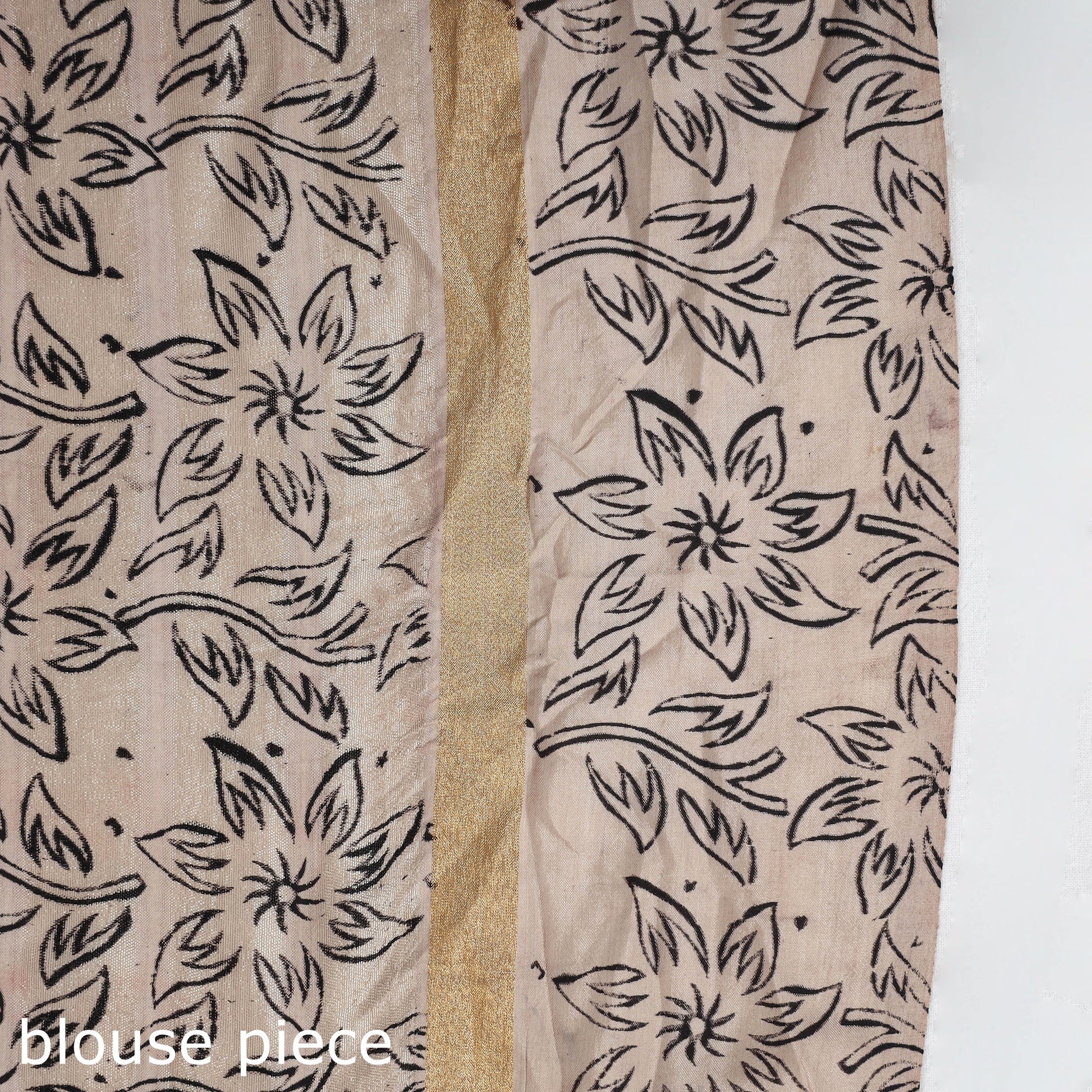 Beige - Kalamkari Printed Silk Cotton Saree with Zari Border
