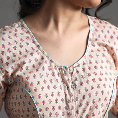 Beige - Sanganeri Block Printed Cotton Stitched Blouse