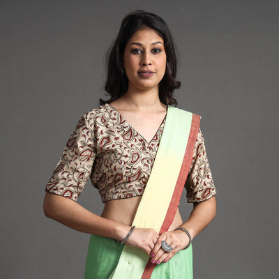 Beige - Kalamkari Block Printed Cotton Stitched Blouse