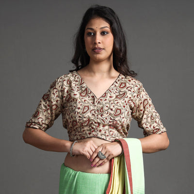 Beige - Kalamkari Block Printed Cotton Stitched Blouse