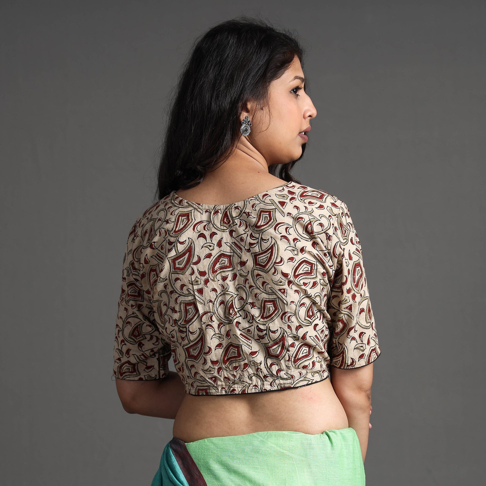 Beige - Kalamkari Block Printed Cotton Stitched Blouse