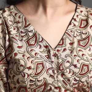 Beige - Kalamkari Block Printed Cotton Stitched Blouse
