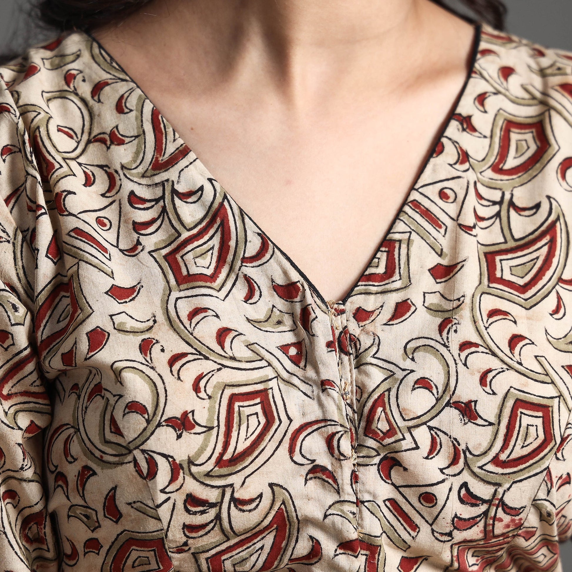 Beige - Kalamkari Block Printed Cotton Stitched Blouse