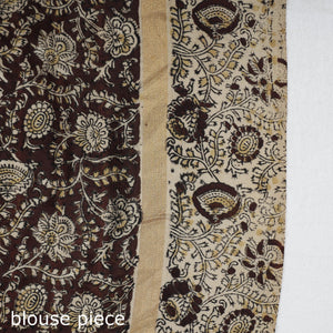 Beige - Kalamkari Printed Silk Cotton Saree with Zari Border