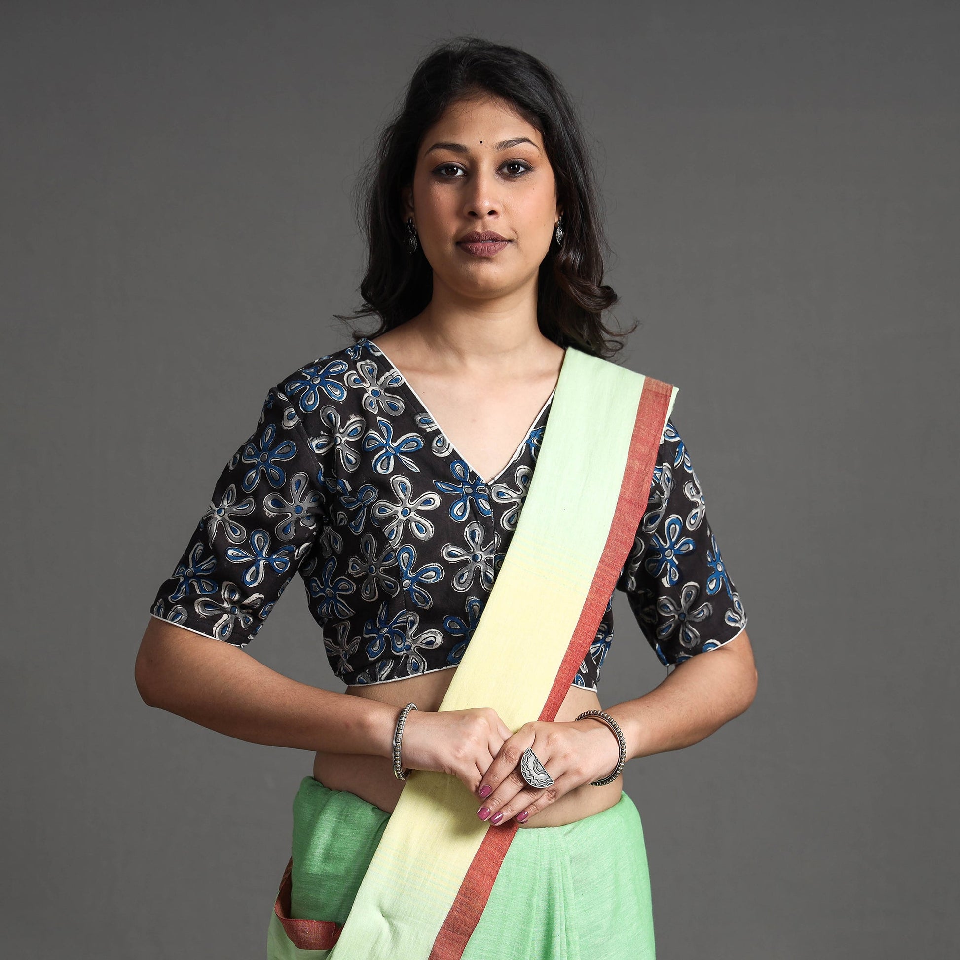 Black - Kalamkari Block Printed Cotton Stitched Blouse