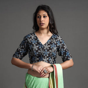 Black - Kalamkari Block Printed Cotton Stitched Blouse