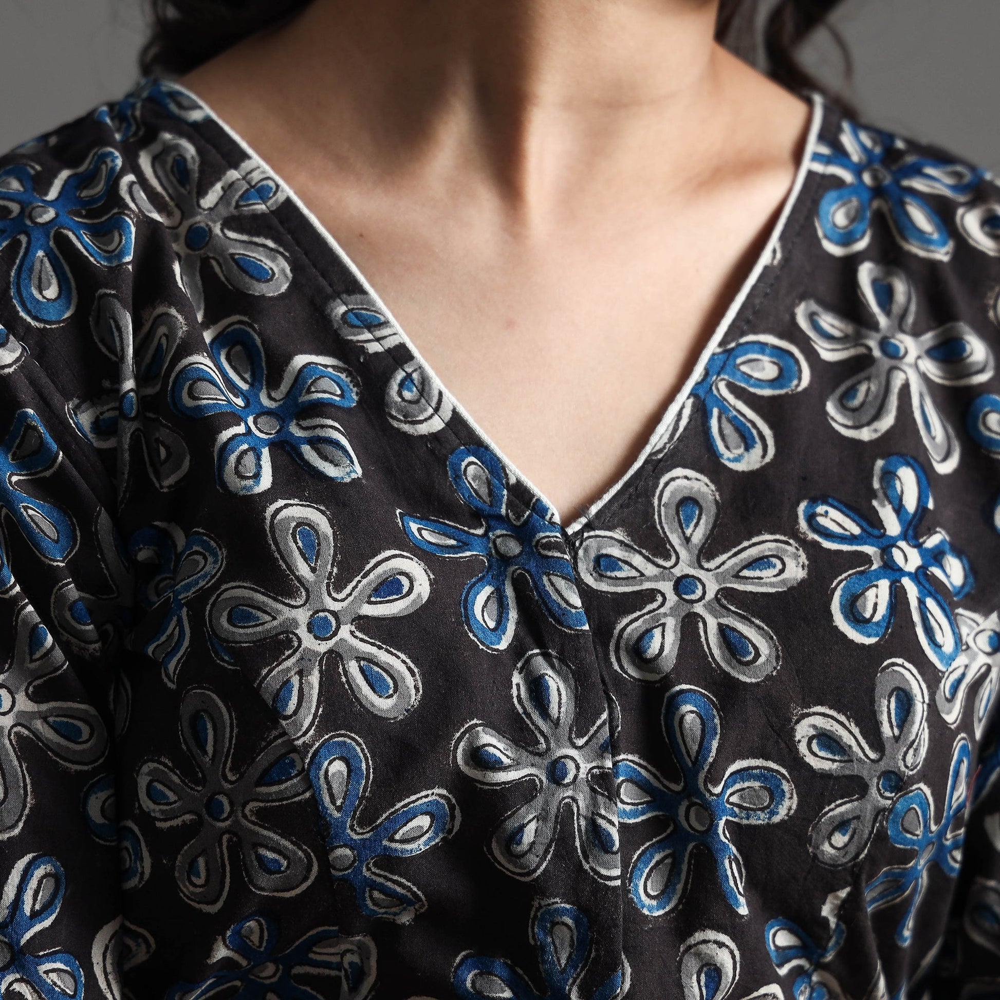 Black - Kalamkari Block Printed Cotton Stitched Blouse