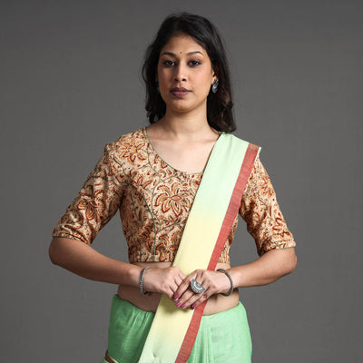 Beige - Kalamkari Block Printed Cotton Stitched Blouse