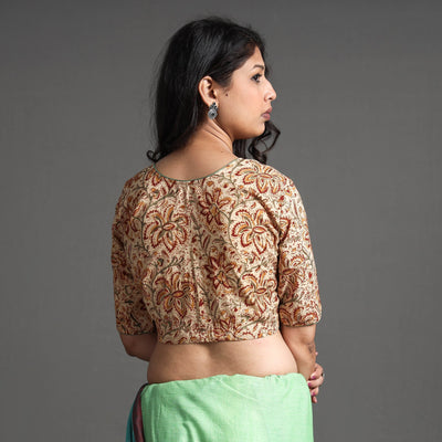 Beige - Kalamkari Block Printed Cotton Stitched Blouse